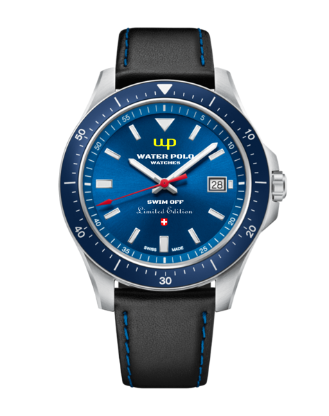 "Swim off"  - Limited edition - leather strap with blue seam - Click on the Watch to see more and Buy!